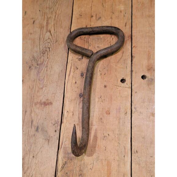 Vintage Bale Hook, Hand Forged Iron, Farmhouse Decor, Rustic Farm Tool, 10-1/2" - Picture 3 of 4